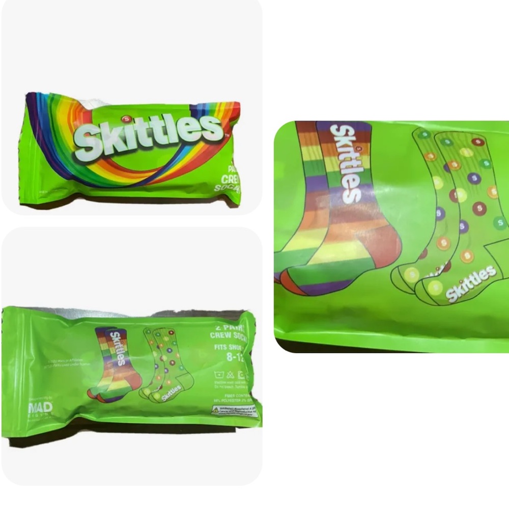 Skittles candy unique gift idea novelty 2 pairs of socks stocking stuffer